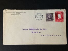 Geigy Ganzsache mit Zusatzfrankatur 1907 von USA nach Basel