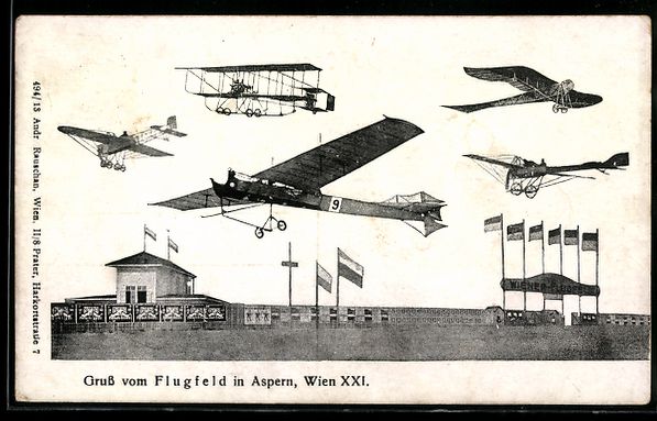 Cartoline postali: Wien-Aspern, Flieger über dem Flugfeld – Usato da Berlin venduto da bartko-reher