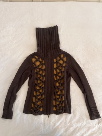 Caractère Strickjacke Gr. S, braun/senffarben, Rollkragen