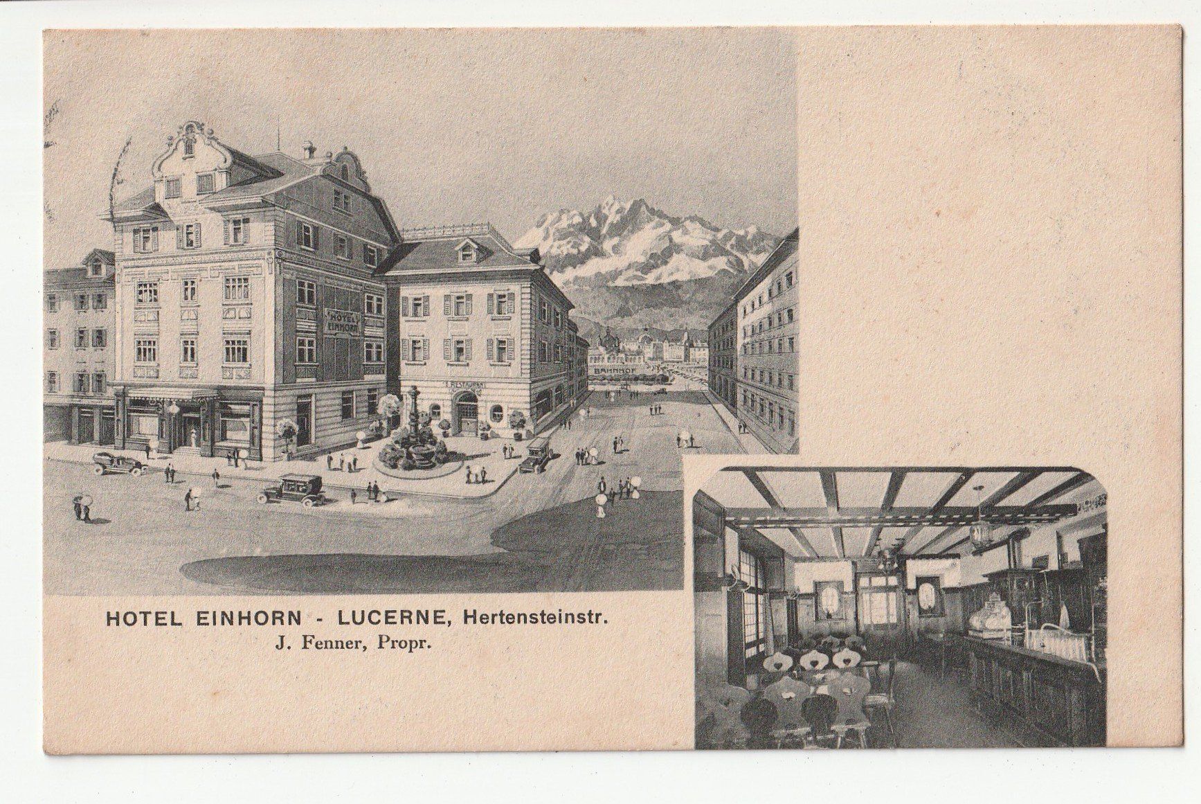 Cartoline postali: Hotel Einhorn Luzern Lucerne J.Fenner – Usato da Rheineck venduto da rhynegg