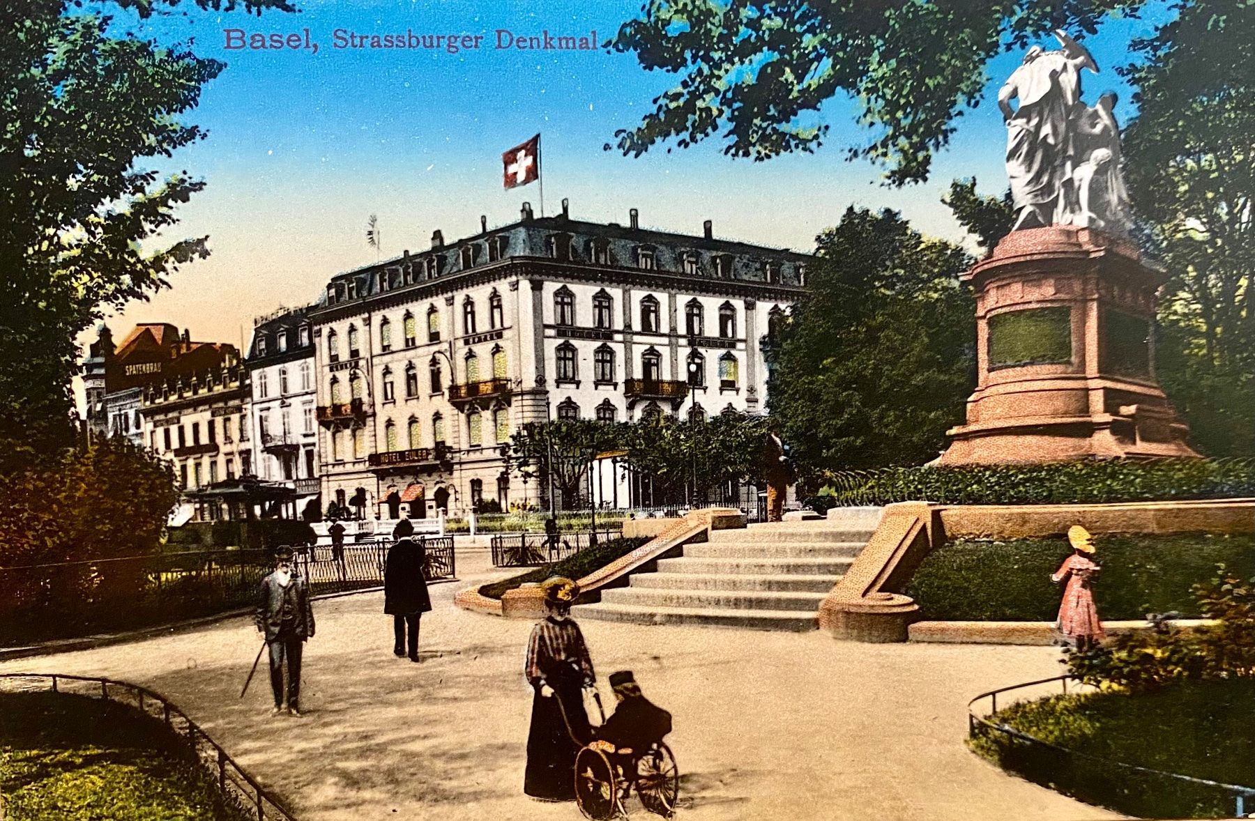 Ansichtskarten: Basel Strassburger Denkmal belebt – Gebraucht aus Root von ENGLAND-TREASURES 1