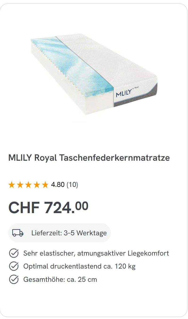 Matratzen: Matratze Milly Royal 90x200 – Gebraucht aus Herlisberg von Wettstein.P