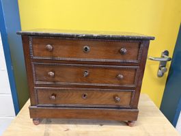 Antik Mini Kommode mit Marmordeckel 3 Schubladen Holz 