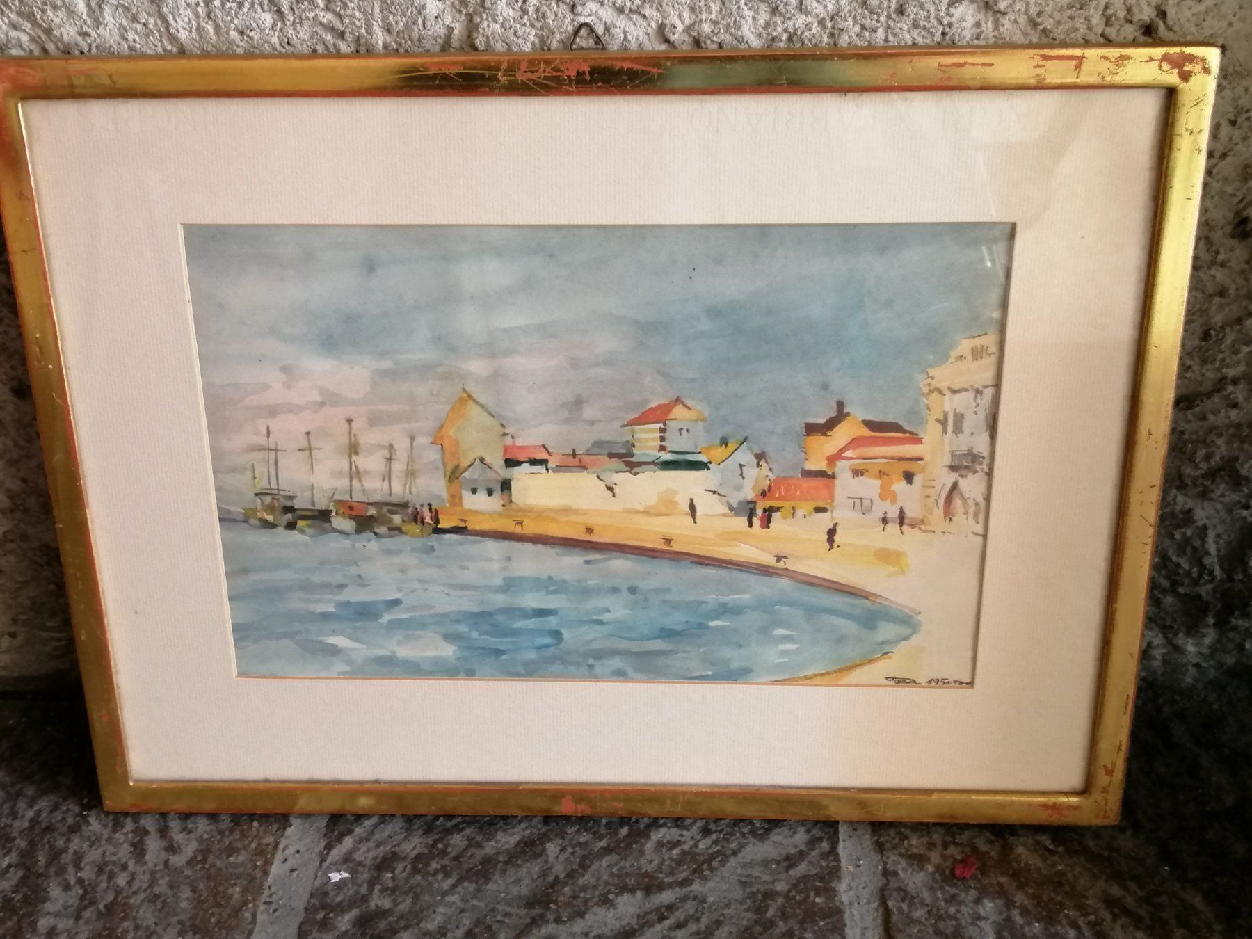 Tableaux: 2 Aquarelle, Hafenszene, von 1950 – D'occasion à Rheinfelden par Cleopatra2000 5