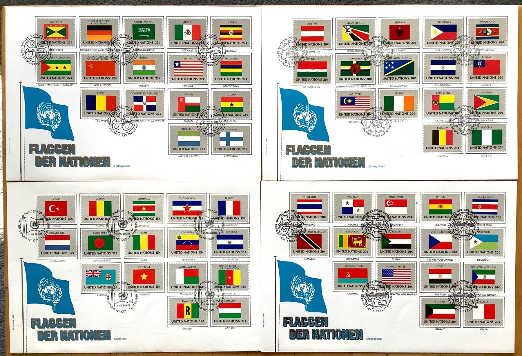 Tutti i francobolli: 1980 -82 / 85 - USA UNO FLAGGEN der Nationen Grossbriefe – Nuovo (secondo la descrizione) da Liestal venduto da Skunk02