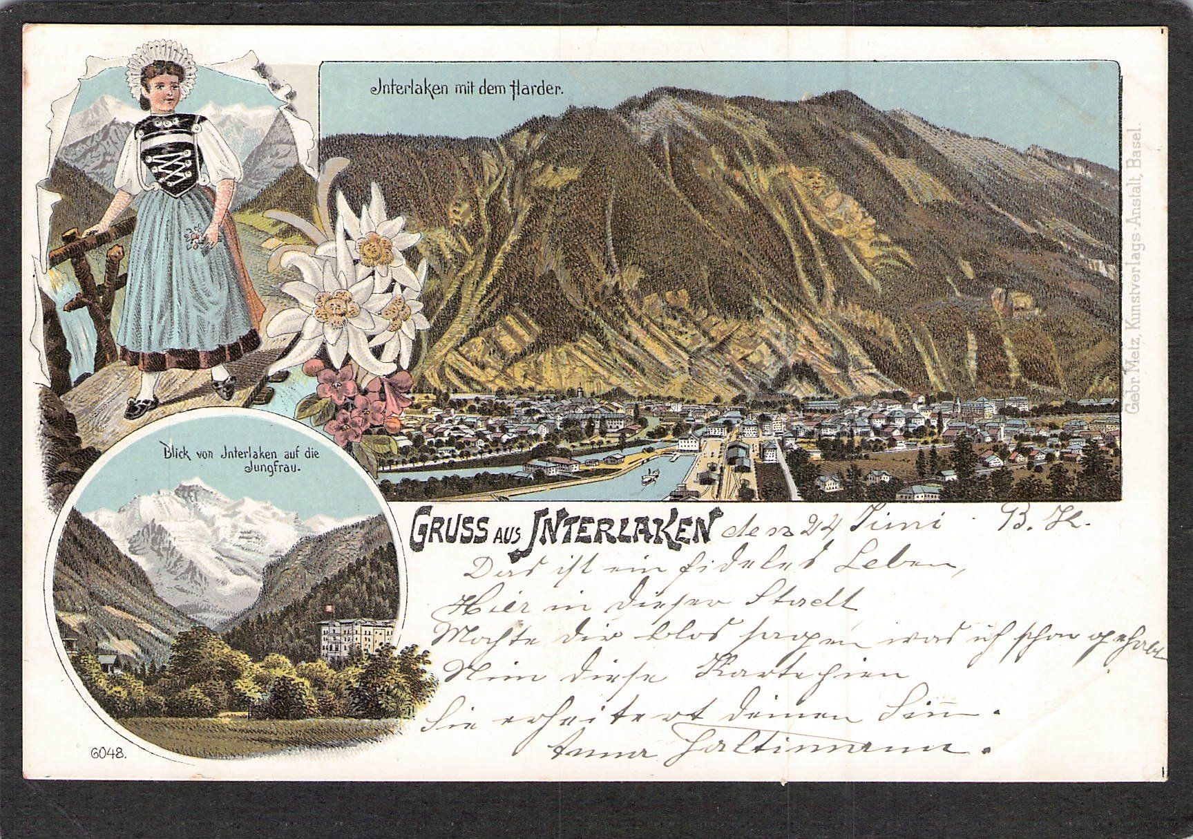 Ansichtskarten: ^Lithografie Gruss aus Interlaken – Gebraucht aus Reichenburg von Pipo-67