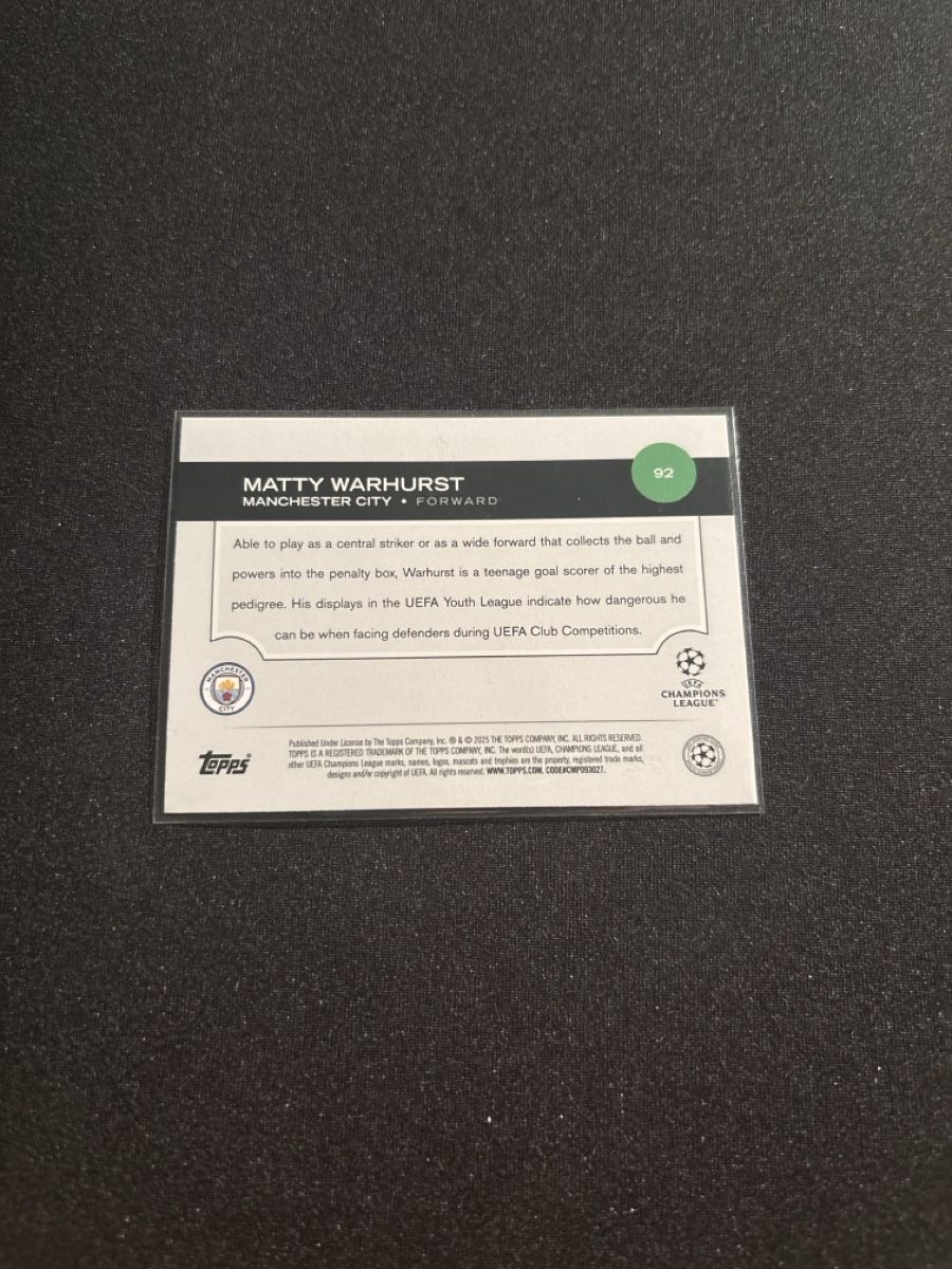 Topps Cartes à collectionner: Matty Warhurst - Topps RC - Manchester City -  – D'occasion à Kaiseraugst par Baum_12 1