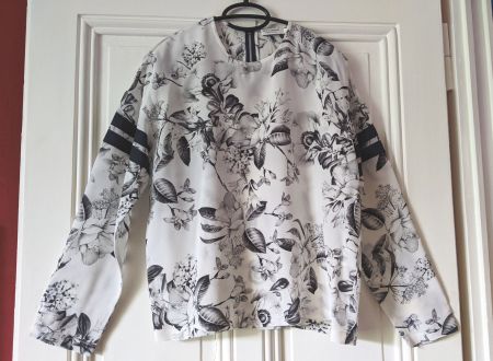 ROSEANNA : Elégante blouse noir/blanc 100% soie 36-38