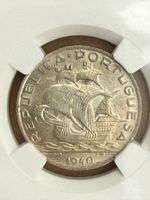 Portugal 5 Escudos 1940, NGC MS62 - Silber - Scarce Coin!