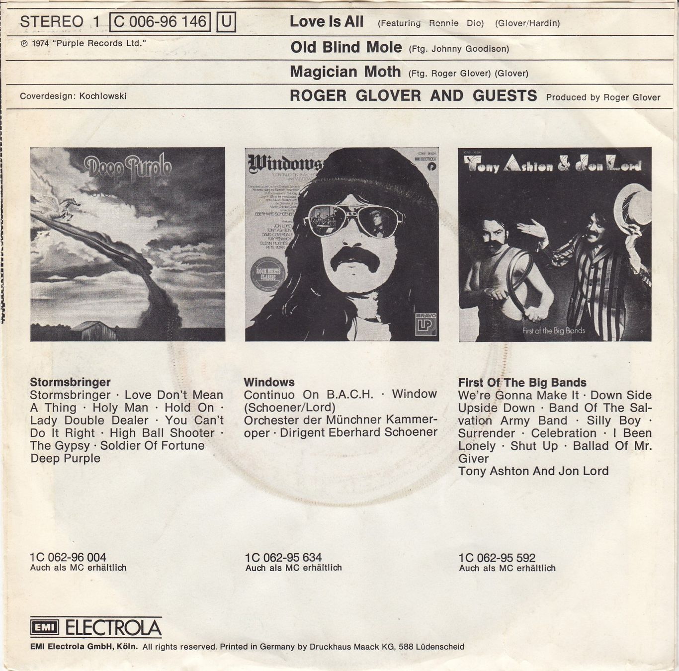 Dischi in vinile: Roger Glover Vinyl Single von 1974 – Usato da Volketswil venduto da Abcrecords 1