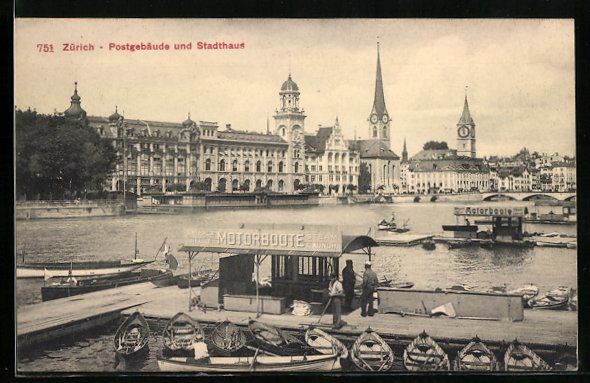 Cartoline postali: AK Zürich, Postgebäude und Stadthaus – Usato da Berlin venduto da bartko-reher