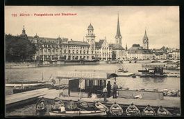 AK Zürich, Postgebäude und Stadthaus