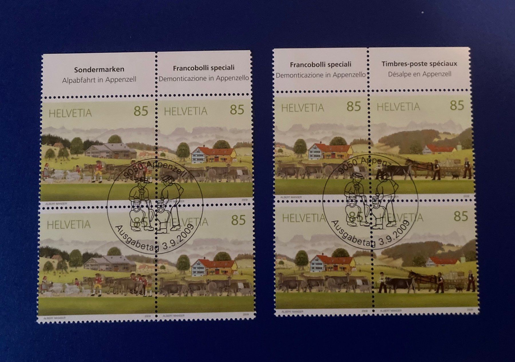 Tutti i francobolli: Alpabfahrt, 4er Blöcke mit ET-Stempel – Nuovo (secondo la descrizione) da Ringgenberg BE venduto da Tennis1140