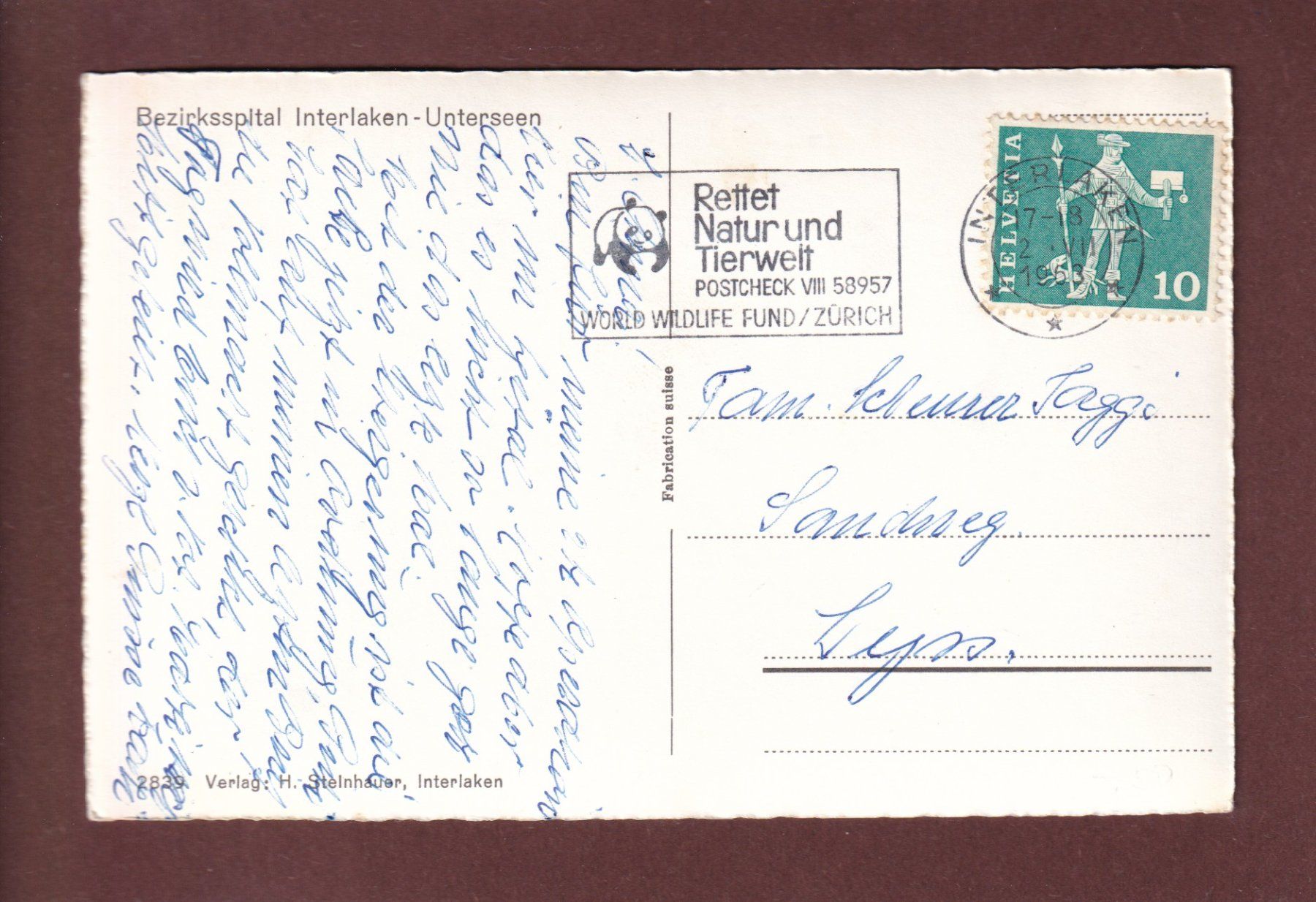 Ansichtskarten: Bezirksspital INTERLAKEN-UNTERSEEN - 1963 – Gebraucht aus Pully von nicecards-shop 1