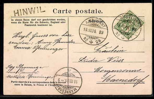 Cartoline postali: AK Hinwil, Kirche und Pfarrhaus – Usato da Berlin venduto da bartko-reher 1