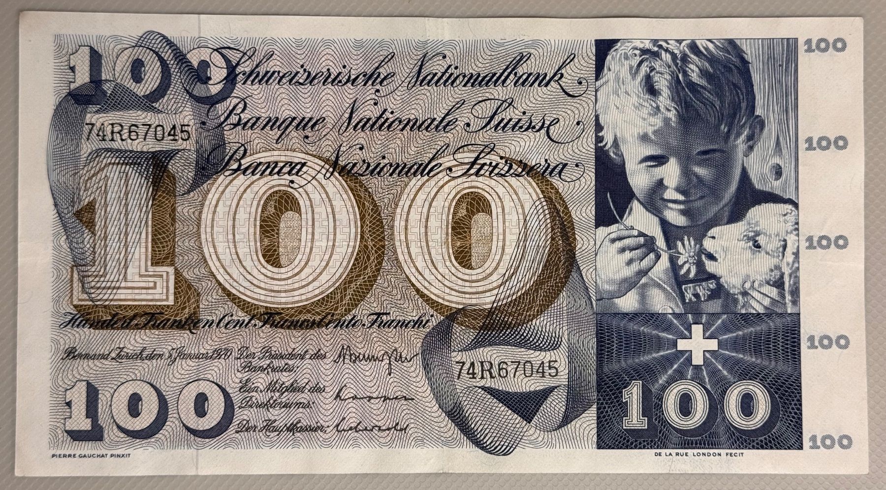 Banconote: Banknote 100 Franken 5. Januar 1970 – Usato da Andwil SG venduto da Ariisa1234