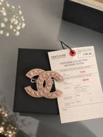 CHANEL CC Brosche Rosa Kristalle Gold – Original