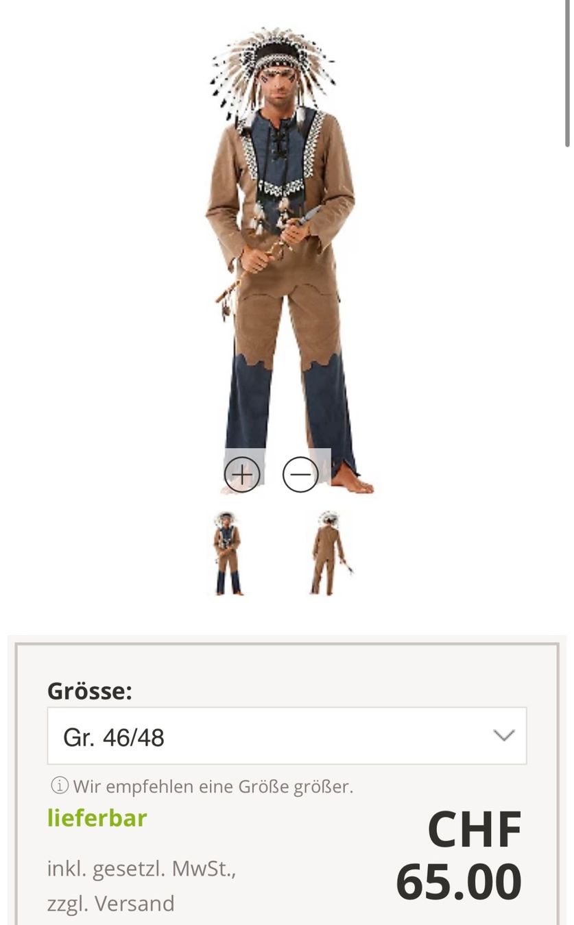 Kostüme: Indianer Kostüm Buttinette neu 46/48 – Neu und originalverpackt aus Entlebuch von jan_6xfy
