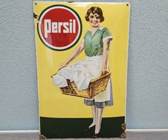 Altes Emailschild PERSIL - Frau mit Waschkorb