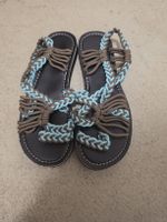 Sandalen Damen geflochten braun-tuerkis neu Grösse 38