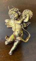 Aufhängeengel mit Tamburin Kunststoff goldfarben mit Flügeln