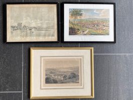 antike Stiche: Zürich, St.Gallen, Greifensee