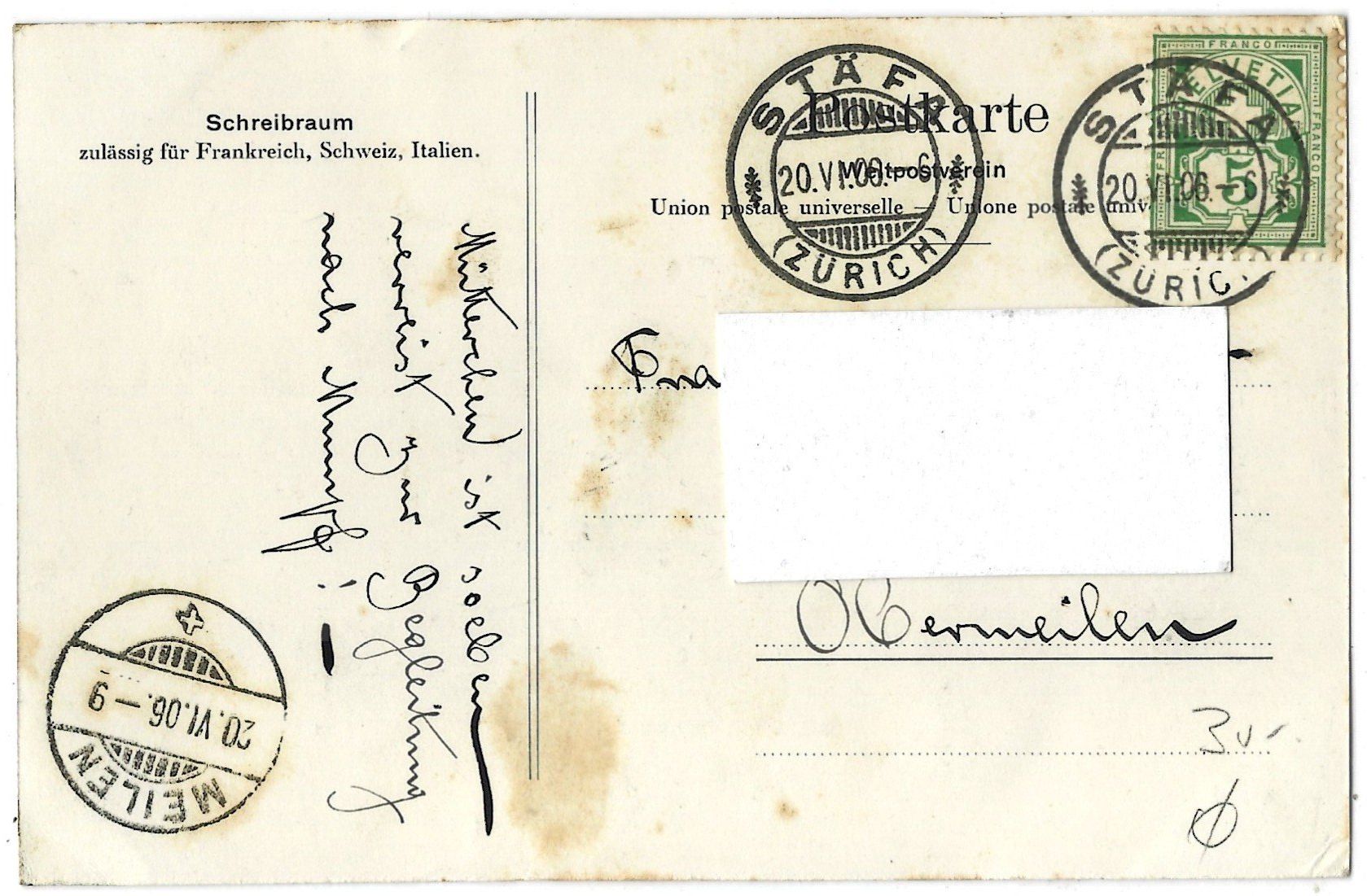 Cartoline postali: Stäfa  mit  Bahnhof  und  Hochetzel – Usato da Bütschwil venduto da Jackson1A 1
