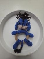 Handmade Crochet Eeyore Rattle Blue Wooden Ring