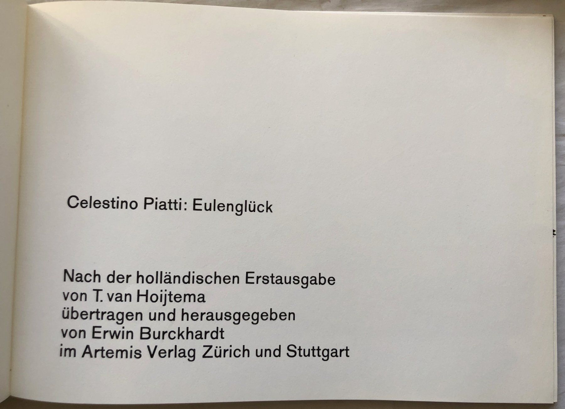 Libri: Celestino Piatti: Eulenglück - 1.Auflage 1963 – Usato da Schaffhausen venduto da durruti 1