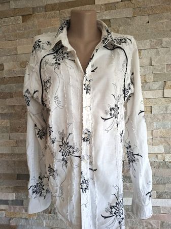 Chemisier EQUIVOQUE Blanc & Broderies Florales Noires – Gr.M
