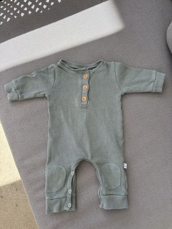 Sage Green cotton Baby outfit with Wood Buttons