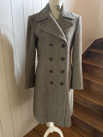Wollmantel ZARA Basic Gr. L Braun Chevron Muster