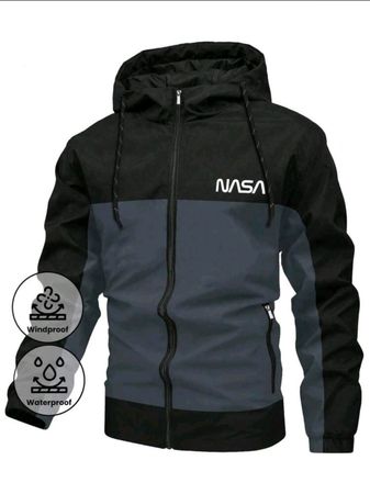 🆕️ NASA Windbreaker-Jacke mit Kapuze - S - Schwarz/Grau 7️⃣