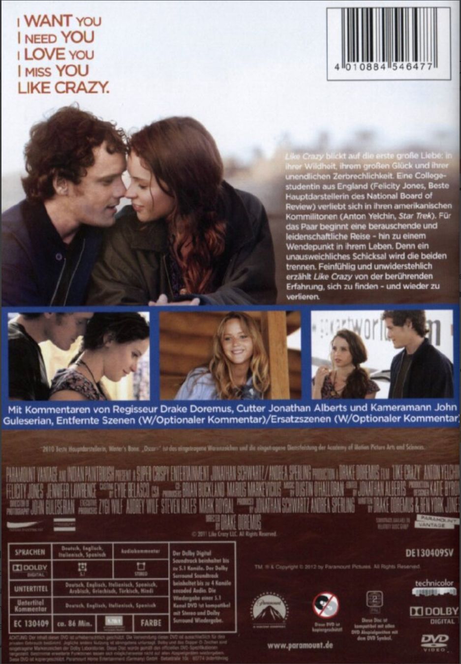 Tutti i DVDs: Like Crazy (2011) u. a. mit Jennifer Lawrence – Usato da Brunnen venduto da Barfly5 1