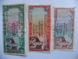 Banknote Ceylon 2-5-10 Rupees 1974, Vintage, Top Zustand