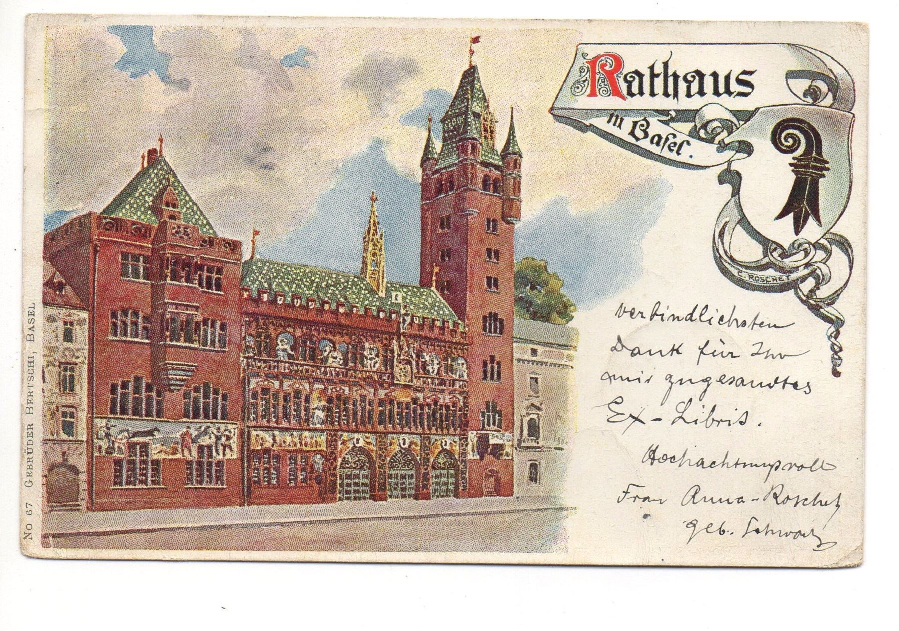 Cartoline postali: LITHO Rathaus in BASEL C. Rochet – Usato da Jona venduto da philajona