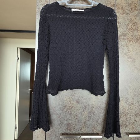 🐸 ZARA SPITZENPULLOVER TOP M SCHWARZ VISKOSE