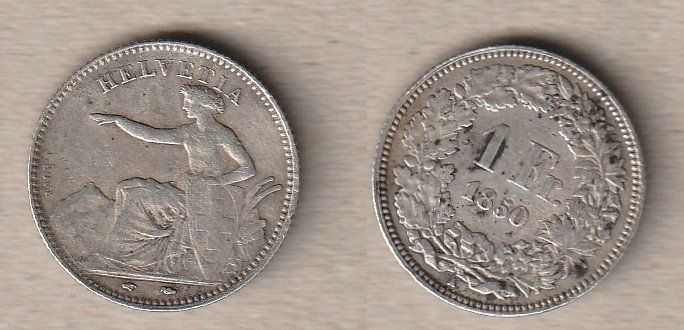 Tutti le monete: 1 Franken 1850 sitzende Helvetia – Usato da Allschwil venduto da Coinfreak
