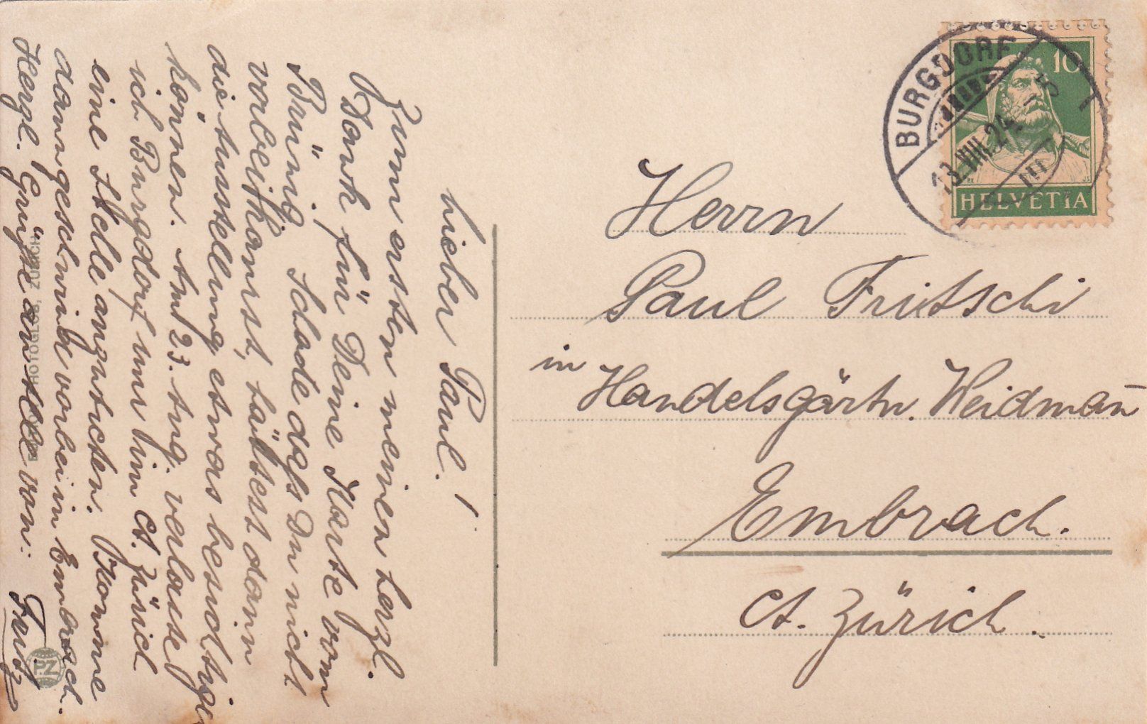 Cartoline postali: Burgdorf - Schloss /bb – Usato da Hombrechtikon venduto da Rudolf07 1