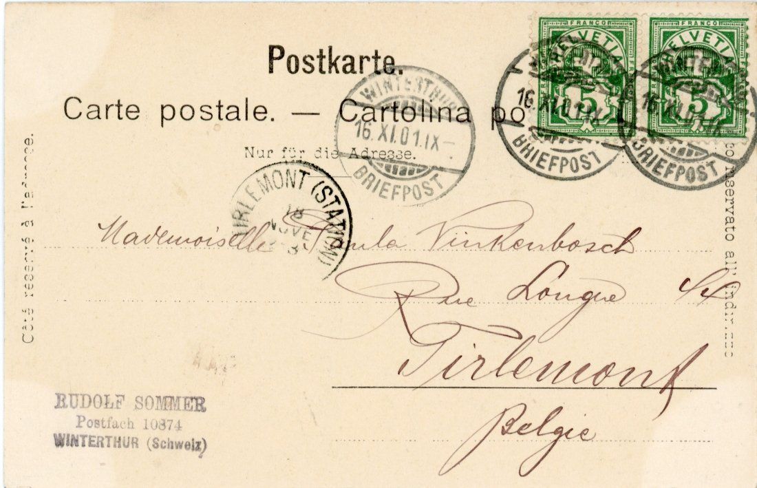 Ansichtskarten: Winterthur  ZH   mit Schulhaus GEISELWEID    um 1901 – Gebraucht aus Brig von Valcards54 1