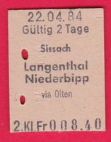 KARTON BILLETT, SISSACH - NIEDERBIPP. 2.KLASSE, EINFACH