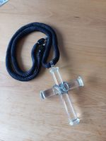 Halskette Glas Kreuz Anhänger Schmuck neuwertig schwarz