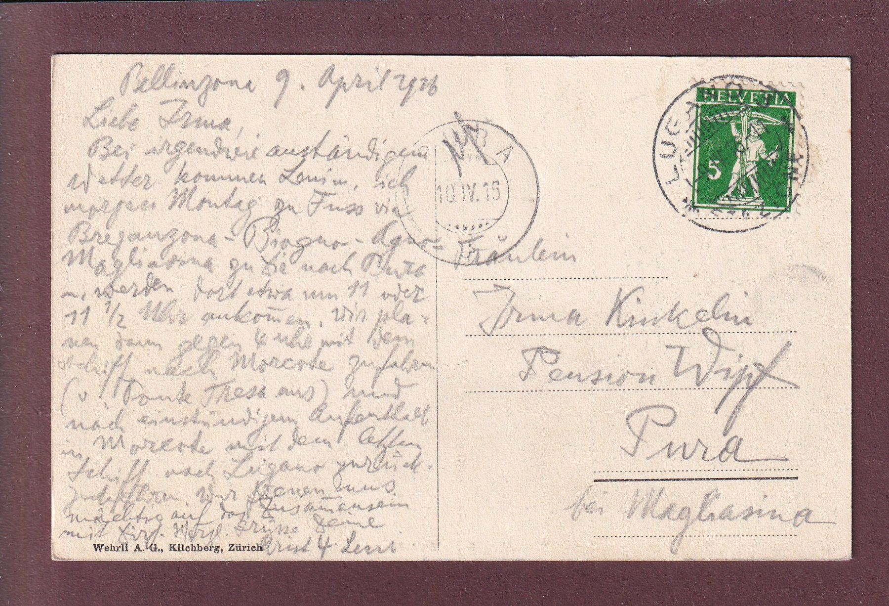 Cartoline postali: BELLINZONA - Stazione - 1916 – Usato da Pully venduto da nicecards 1