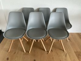 Stühle Micasa 6er Set grau mit Polster u. Eichenholz