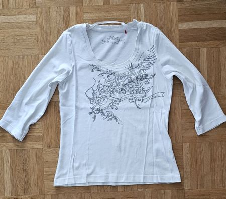 S'Oliver Shirt Gr. 38 weiss mit Druck frühlinghaft