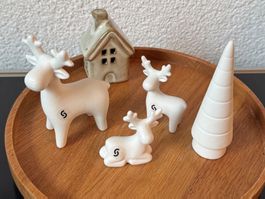 Storefactory 3er Set Deko Keramik Hirsche in weiss matt NEU