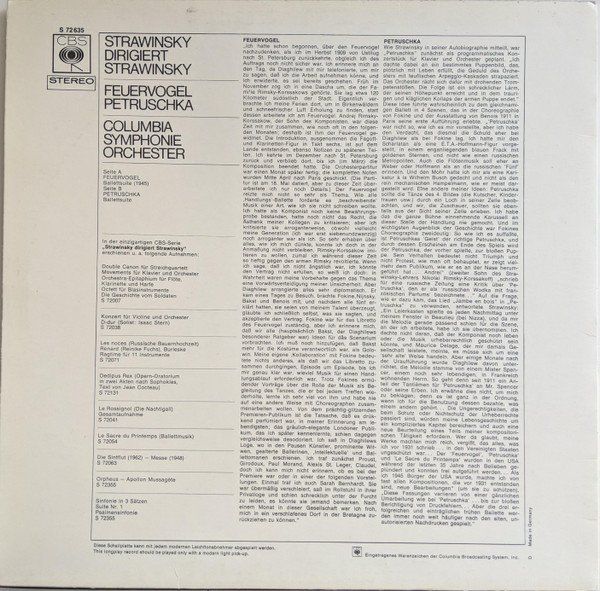 Dischi in vinile: Strawinsky/Columbia SO/Strawinsky: Feuervogel/Petruschka LP – Nuovo (secondo la descrizione) da Steinhausen venduto da Vilivinili 1