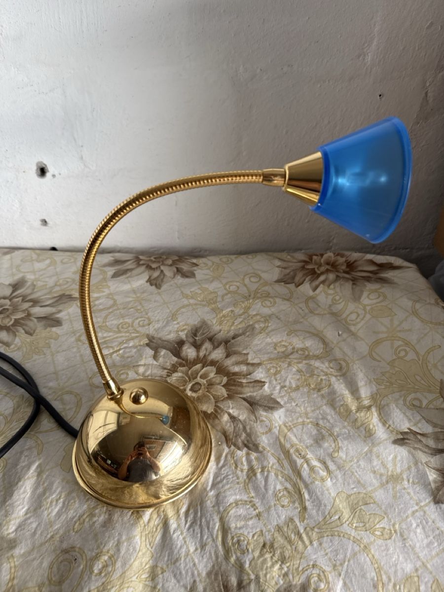 Lampade: Tischlampe Messingflexarm blauer Schirm Metall Lampe – Usato da Effretikon venduto da a.husejni01 1