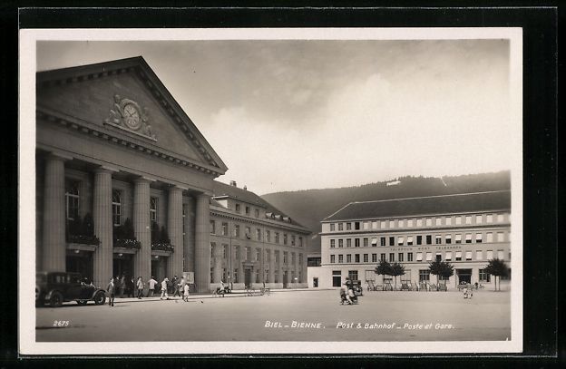 Ansichtskarten: AK Biel, Post und Bahnhof – Gebraucht aus Berlin von bartko-reher