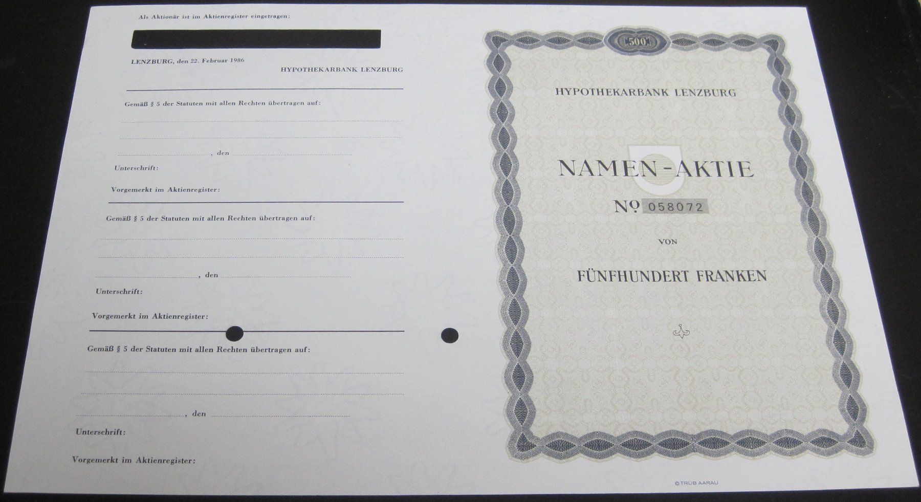 Documenti: Aktie der Hypothekarbank Lenzburg – Usato da Waltenschwil venduto da lehrblaetz55 1